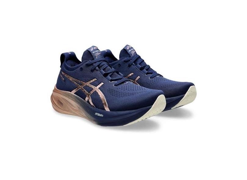 ASICS Tênis de corrida feminino Gel-Nimbus 26 Platinum, Expansão azul/ouro rosa, 42