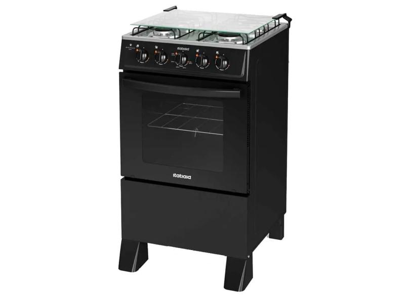 Fogão à Gás Itatiaia Star Clean New 4 Bocas Mesa Inox Forno 48L-Preto