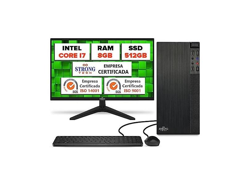 Computador Completo Pc Cpu Intel Core i7 8GB SSD 512GB Monitor 17 Hdmi Strong Tech