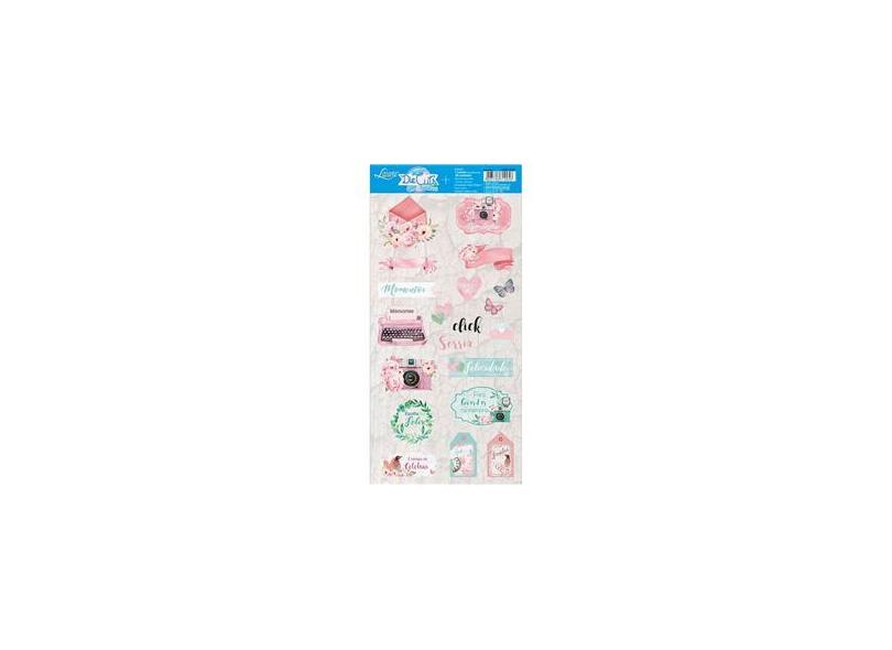 Cartela de Apliques em Papel Recortado Die Cuts Scrapbook Litoarte Memórias 15 x 29,5 cm - LDC-010
