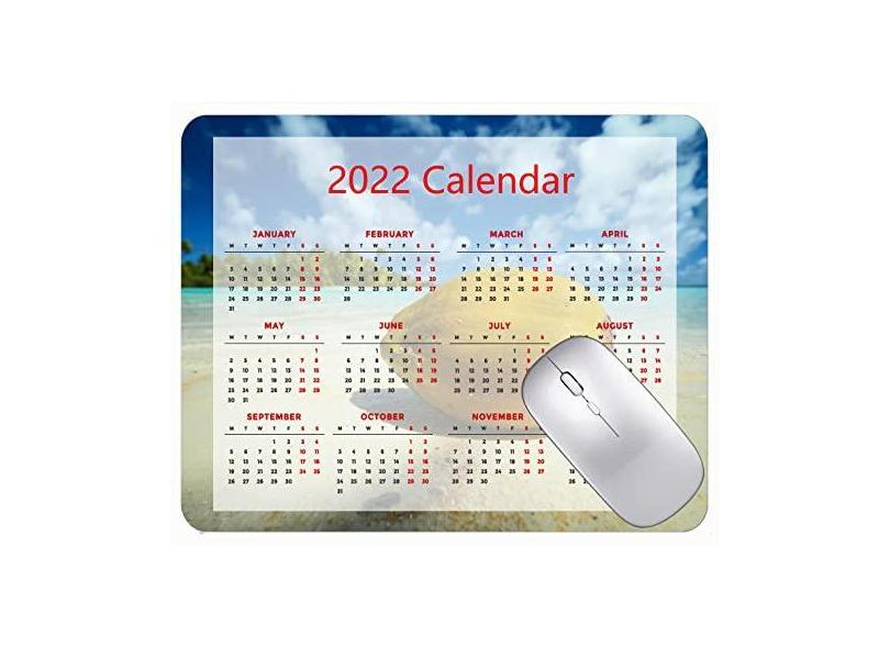 Mouse pad com calendário 2022 com feriados, tapete de praia e mar de coco