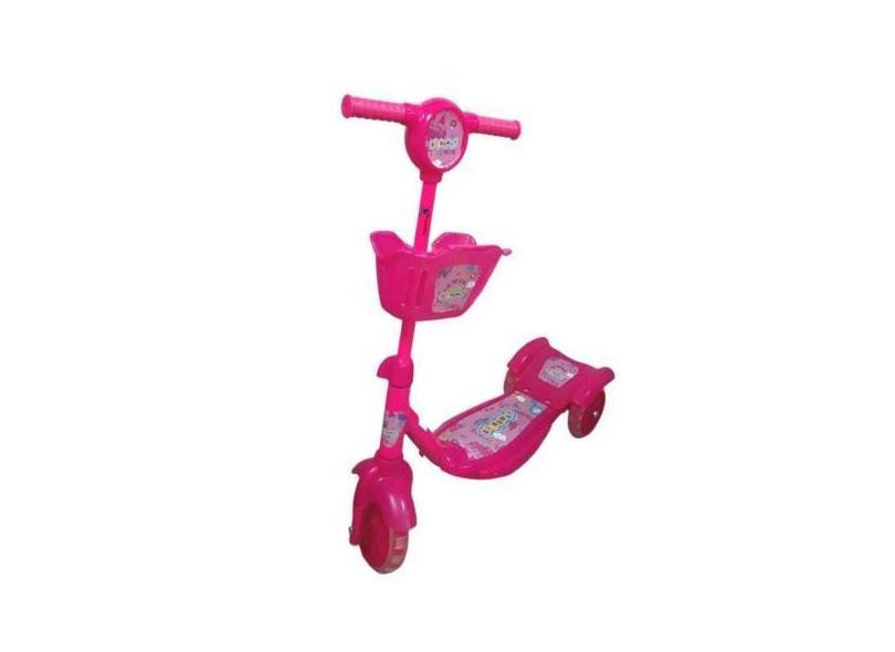 Patinete Infantil 3 Rodas Musical Luzes Cesta Rosa Importway