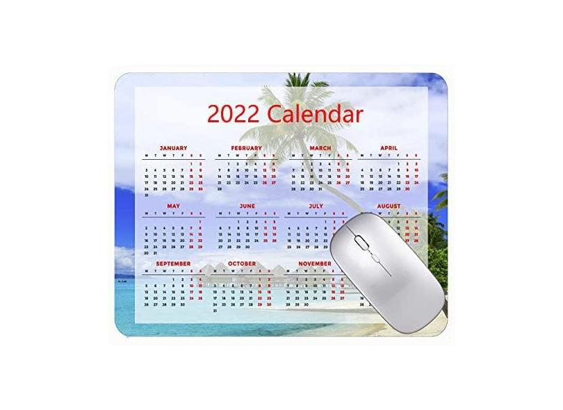 Mouse pad 2022 Calendário com feriados, palmeiras tropicais de verão para escritório