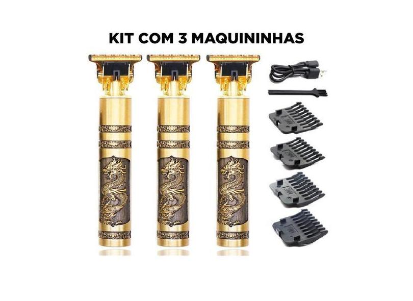 Kit Com 3 Barbeadores T9 Dragão Phoenix Elétrico Retro Esculpido - Gui