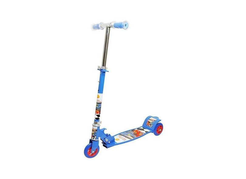 Patinete Infantil Top 3 Rodas Azul Menino Dobrável Carros - Dm Toys