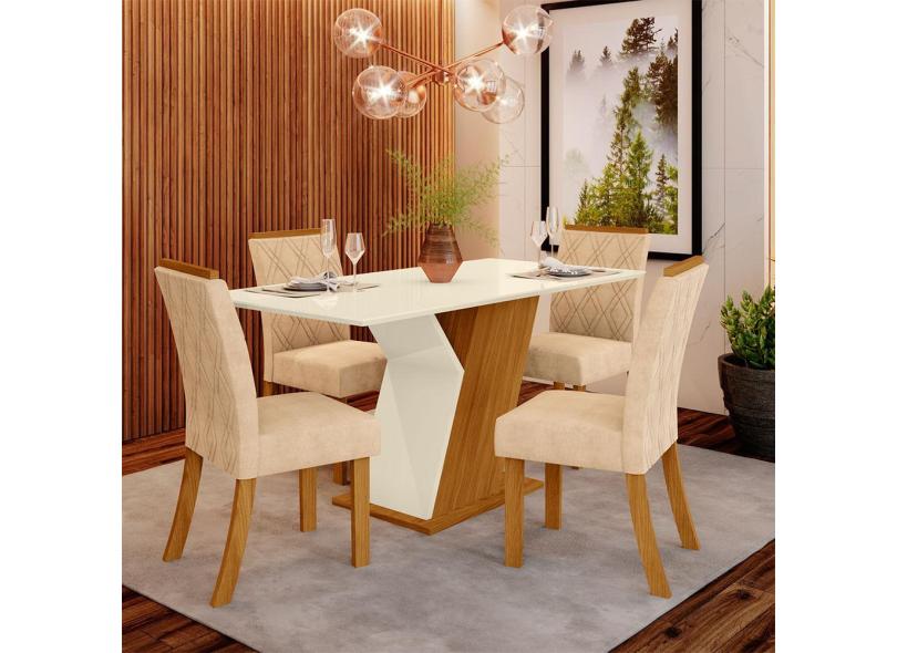 Conjunto Mesa Tampo MDF e 4 Cadeiras de Jantar Estofadas Lupita Casa 812 em  Promoção é no Buscapé