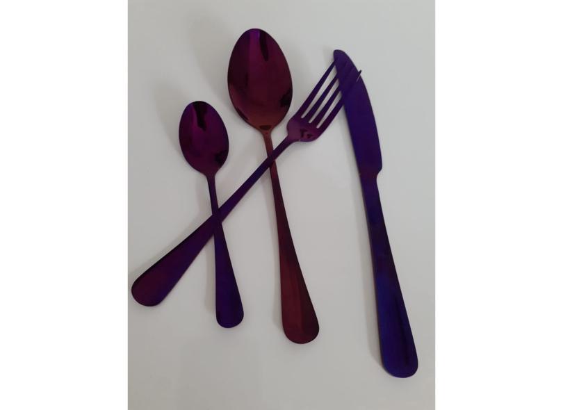 Faqueiro Inox Com 16 Peças Talheres Na Cor Roxo / Purple