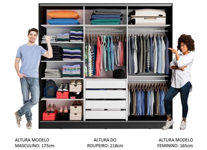 Guarda-Roupa Casal 3 Portas 4 Gavetas com Espelho Zurique Madesa