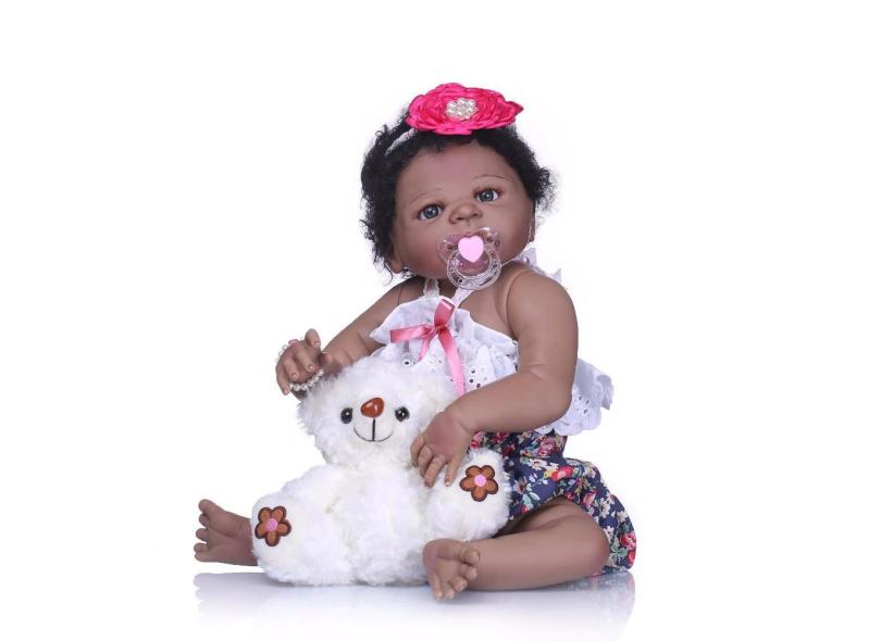 Boneca Com Acessórios Bebê Reborn Silicone Negra Baby - ShopJJ