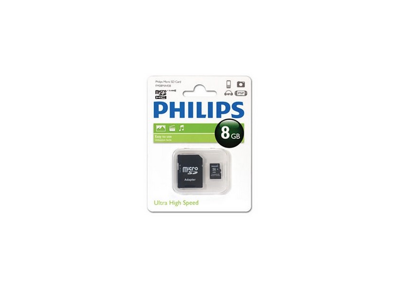 Cartão de Memória Micro SDHC com Adaptador Philips 8 GB FM08MA45B/97