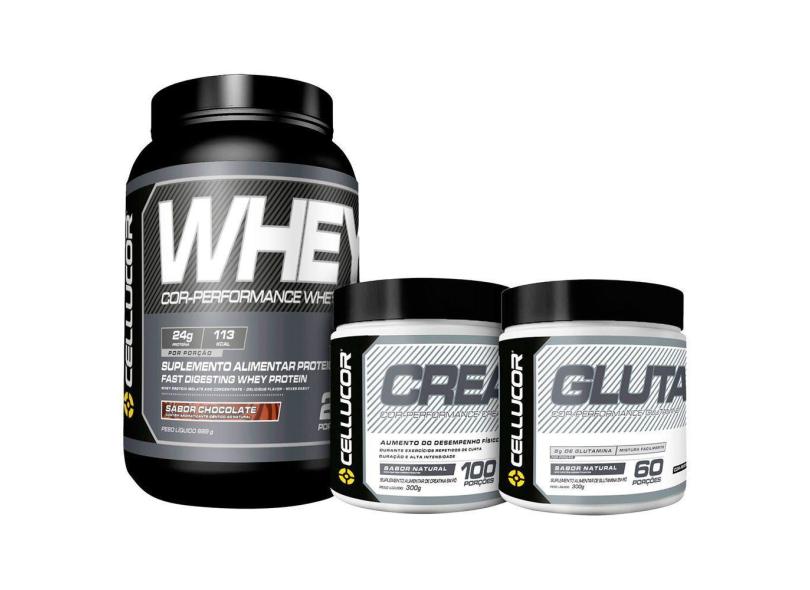 Kit Cellucor Whey Protein 889 g Chocolate + Creatina 300 g + Glutamina ...