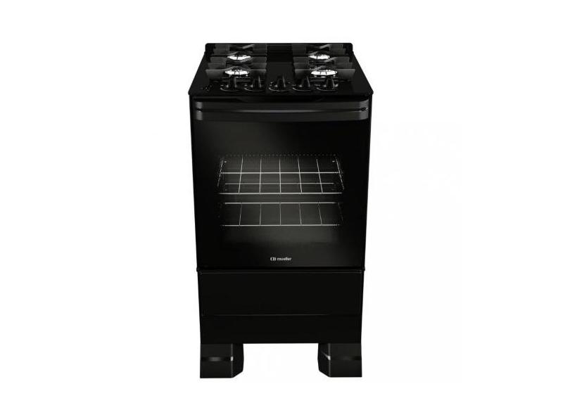 Fogão 4 Bocas Mueller MFV4BF Mesa de Vidro, Preto Fosco, Bvolt