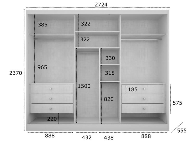 Guarda-Roupa Casal 6 Portas 6 Gavetas com Espelho Bari 2E Novo Horizonte