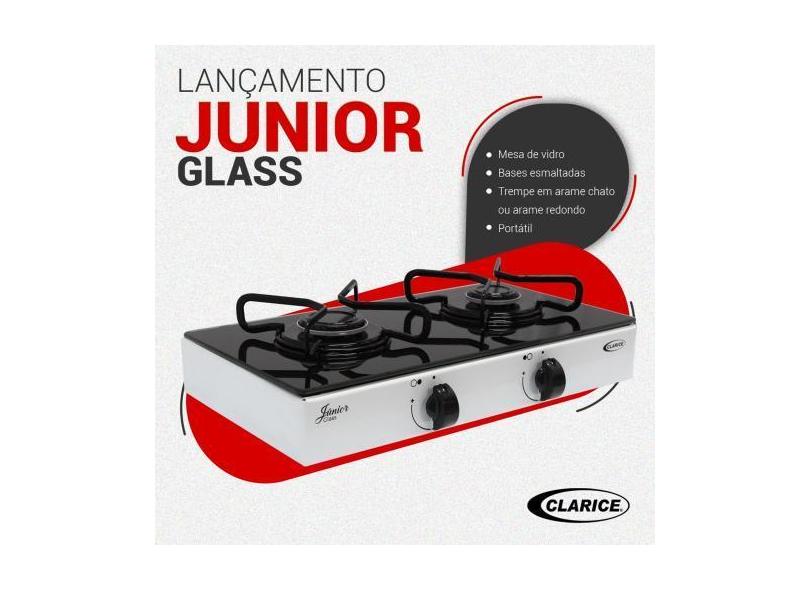 Fogão Gás Mesa Junior 2 Bc Glass ARR Branco c/  Vidro Preto-Manual - C