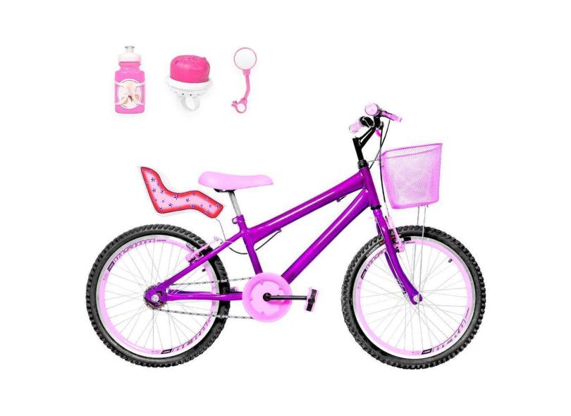 Bicicleta Infantil Aro 20 Aero e Cadeirinha Violeta e Rosa