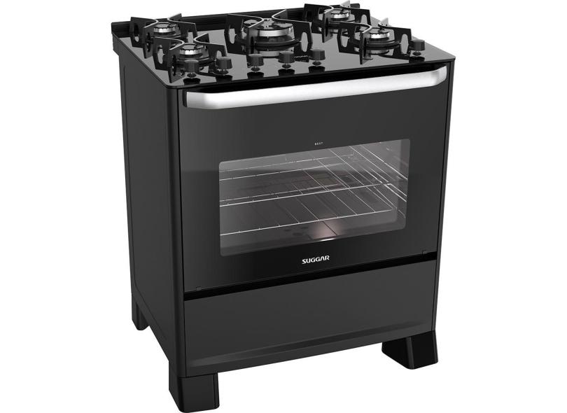 Fogão De Piso Best Plus Mesa De Vidro 5 Queimadores Preto Suggar 220V
