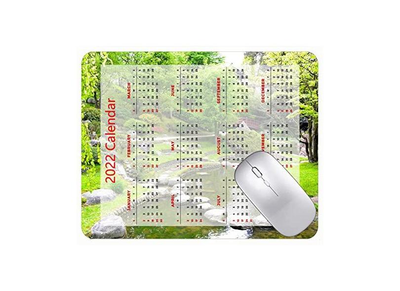 Mouse pad 2022 Calendário com feriados, tapete de mouse pad para jogos com lagoa de jardim da França Paris com bordas costuradas