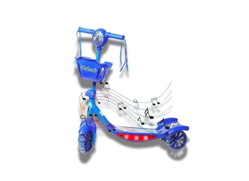 Patinete Kids Com Luz E Música Em 3 Rodas Azul E Rosa Para A Diversão 