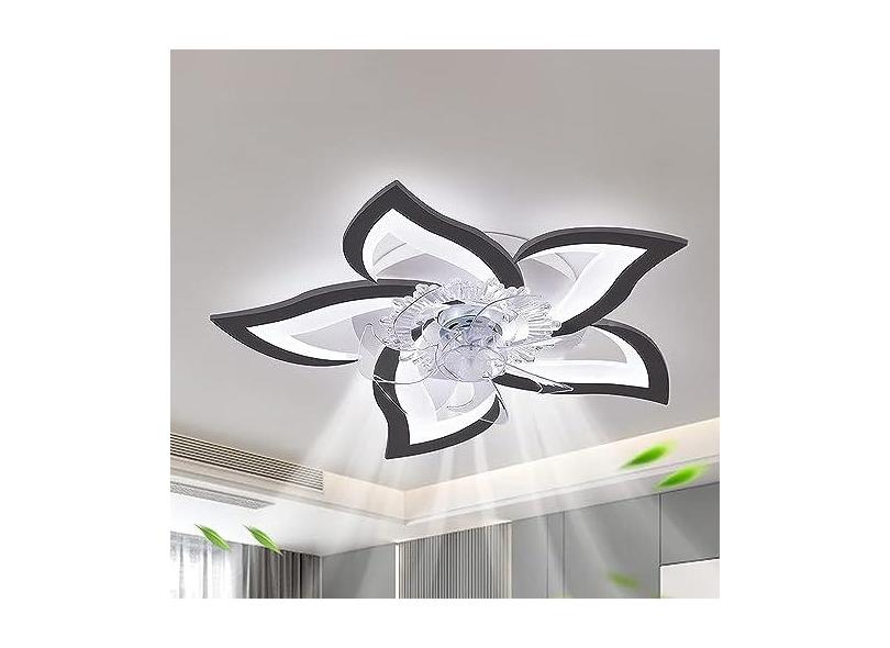 Ventilador de teto com iluminação Moderno e silencioso LED regulável com controle remoto Temporizador em formato de flor Luz de teto com ventilador para quarto, 6 velocidades de vento e reve