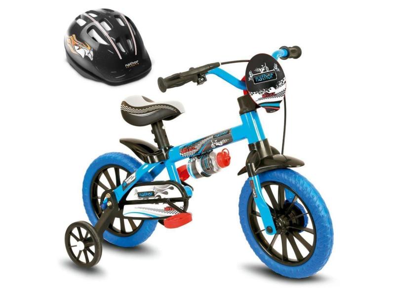 Bicicletinha Infantil Aro 12 Veloz para Menino com Capacete Preto Nathor