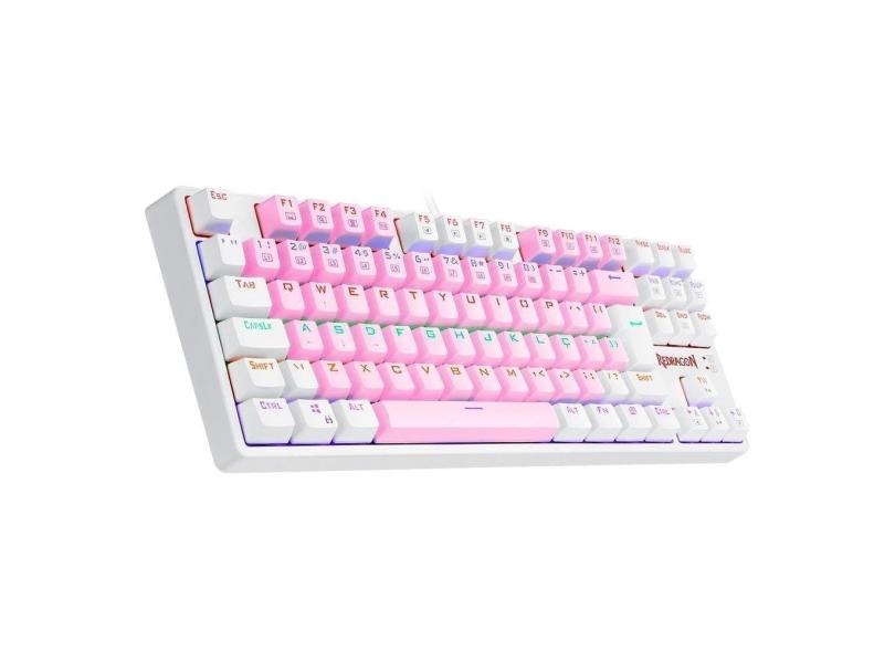 Teclado Gamer Redragon Daksa Branco E Rosa Switch Azul Tkl
