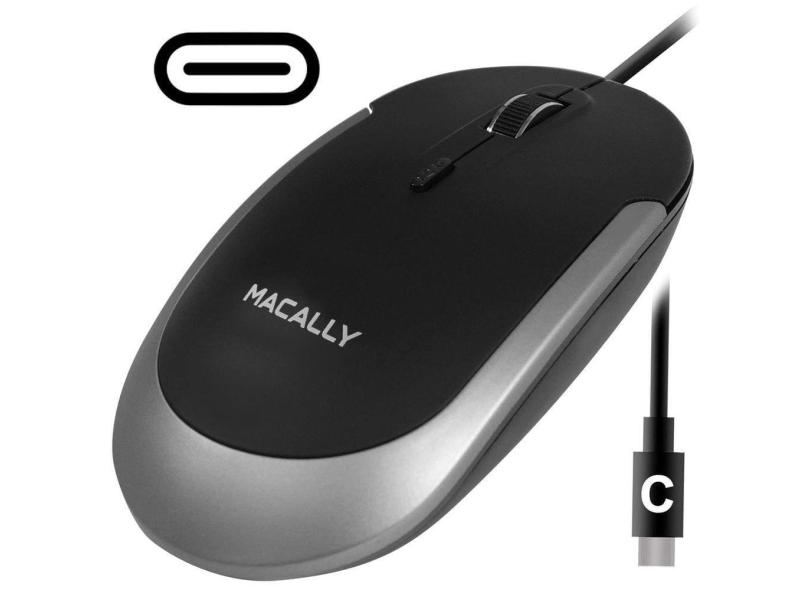 Mouse USB Tipo C Fino & Compacto - 3 Botões e Scroll - Interruptor DPI - Plug & Play Confortável