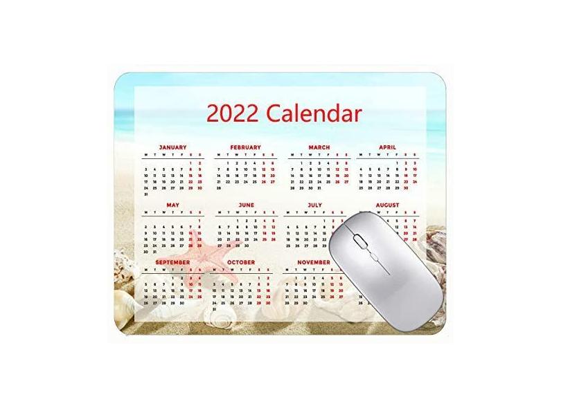 Mouse pad 2022 calendário com feriados, praia, concha, estrela-do-mar, tapete para jogos