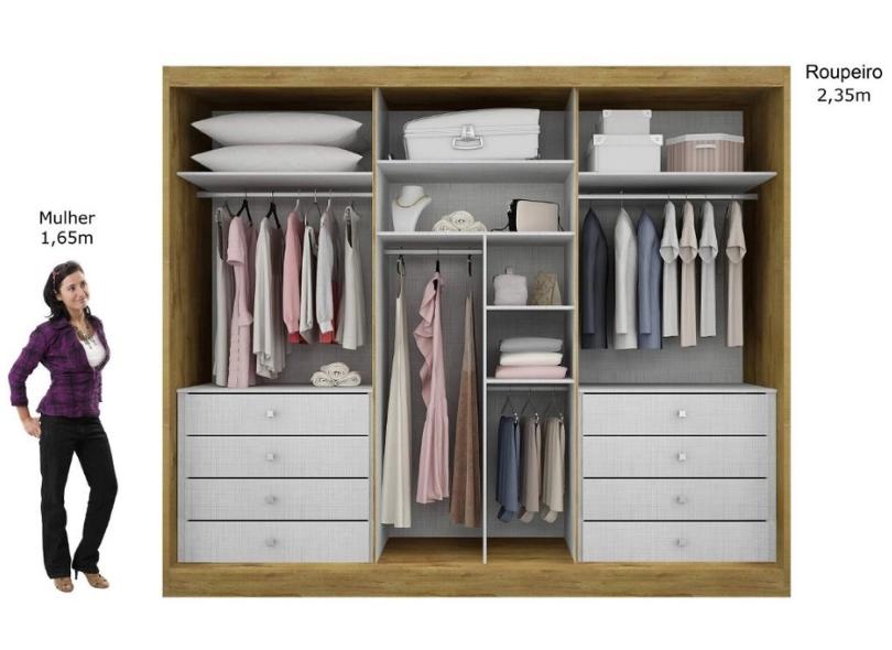 Guarda-Roupa Casal 3 Portas 8 Gavetas com Espelho Spazzio Novo Horizonte