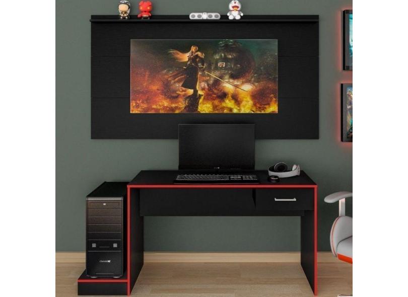 Mesa Gamer com Painel para TV até 60 Polegadas Slim Espresso Móveis Preto/Vermelho