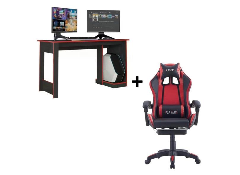 Kit Cadeira Gamer C/Mesa Gamer Cadeira Vermelho Preto