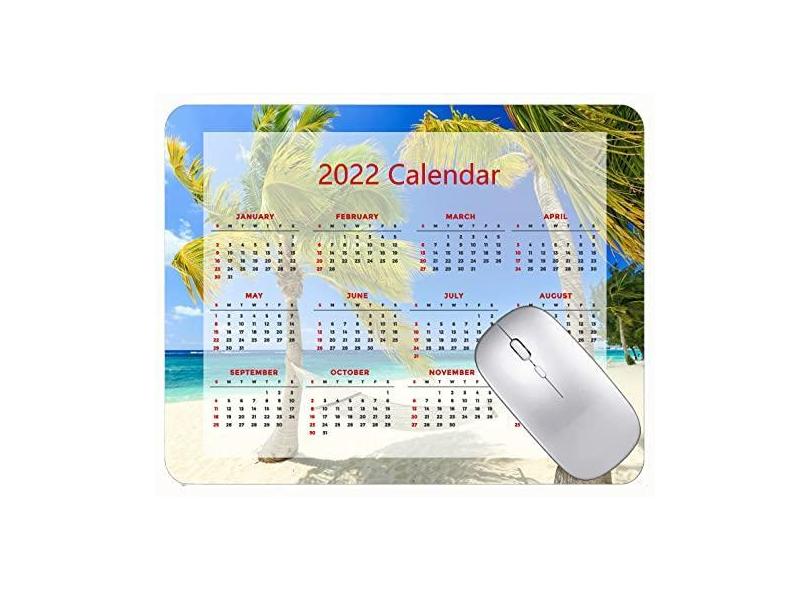 Mouse pad para jogos com calendário 2022, mouse pad tropical paraíso mar praia