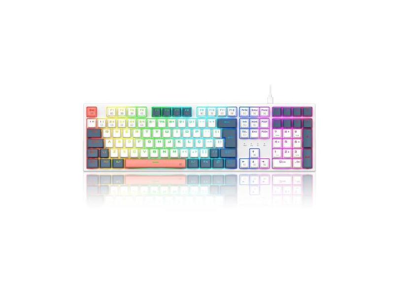 Teclado Mecânico Redragon Trundle RGB ABNT2 Branco e Azul Switch Marro
