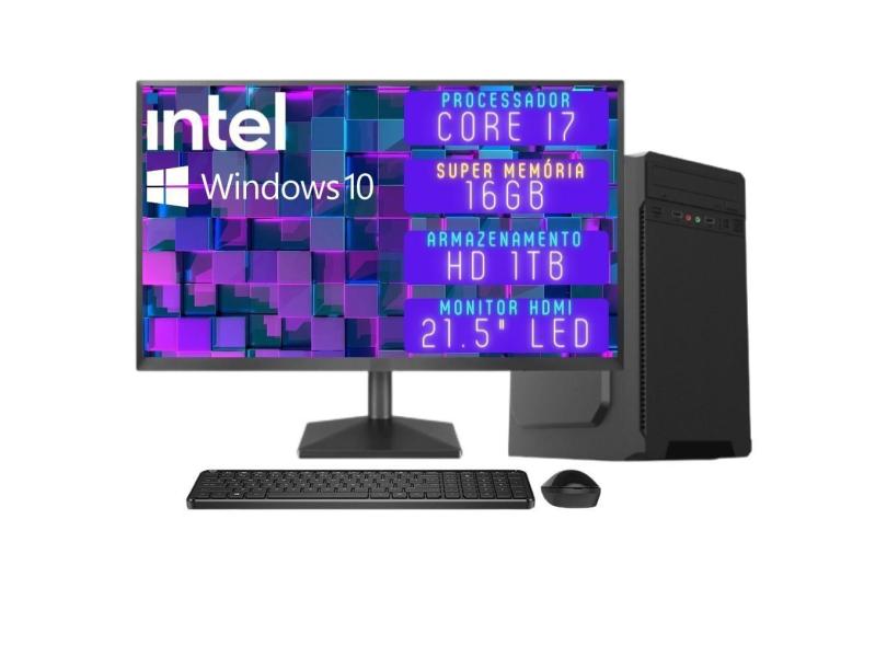 Computador Completo 3green Desktop Intel Core i7 16GB Monitor 21.5" Full HD HDMI HD 1TB Windows 10  3D-129