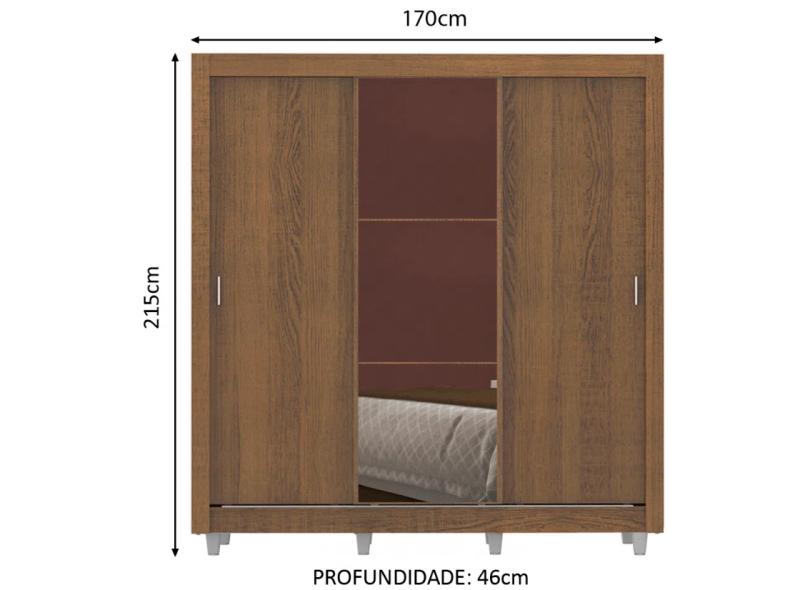 Guarda-Roupa Casal 3 Portas 2 Gavetas com Espelho Lyon com Pés Madesa