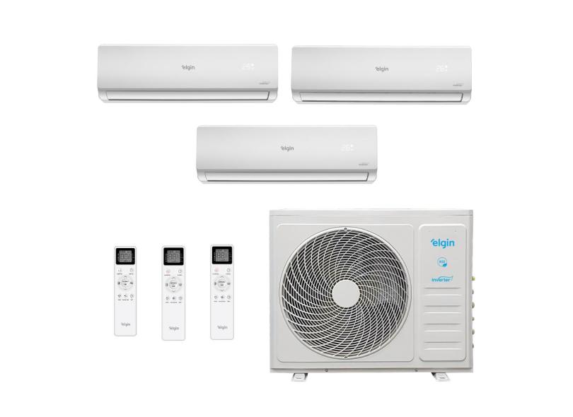 Ar Condicionado Tri Split Hi Wall Inverter Elgin Total Plus 27000 BTUs (12000+12000+12000) Quente/Frio MTQE27C2CB - 220V