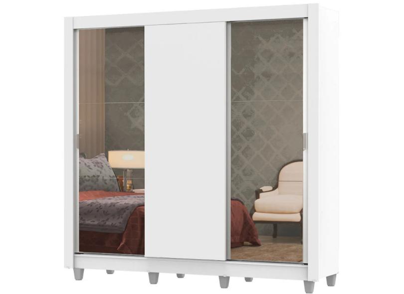Guarda-Roupa Casal 3 Portas 4 Gavetas com Espelho Lyon Plus 2E com Pés Madesa