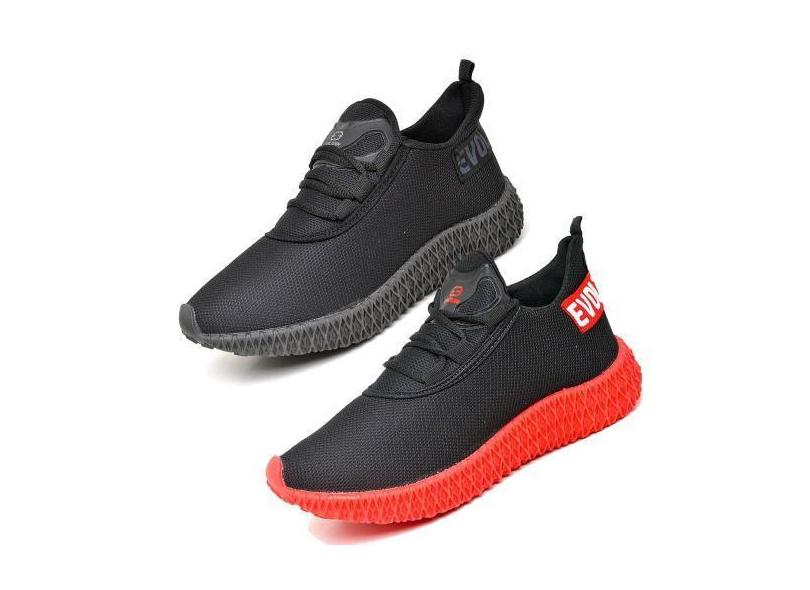 Kit Tênis Masculino Esporte Ajuste Cadarço Vermelho/Preto