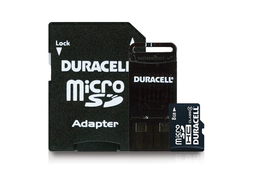 Cartão de Memória Micro SDHC com Adaptador Duracell 8 GB DU-SD1008G-C