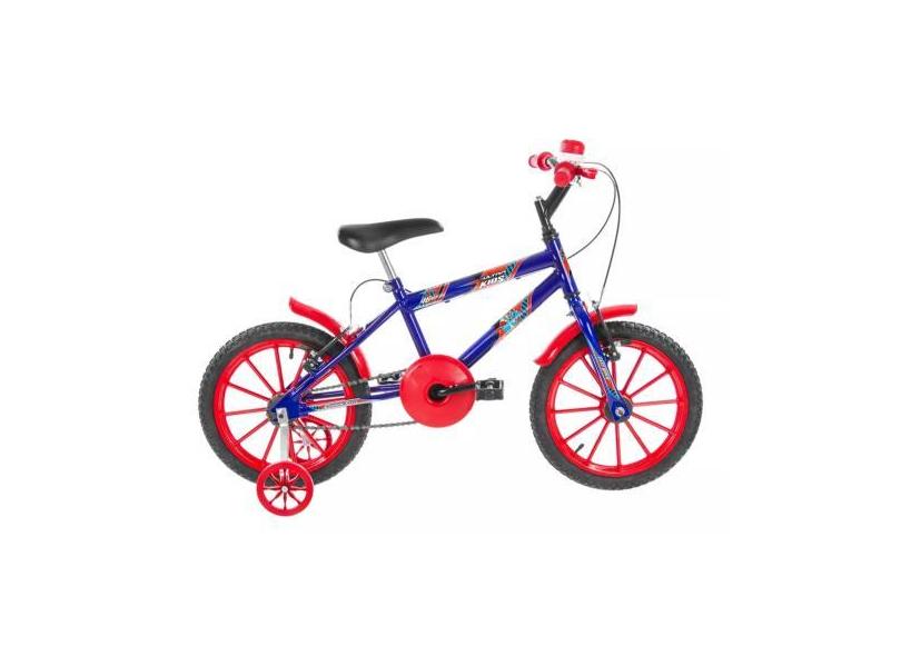 Bicicleta Infantil Azul E Vermelho Aro 16 Para Crianças De 4 A 6 Anos