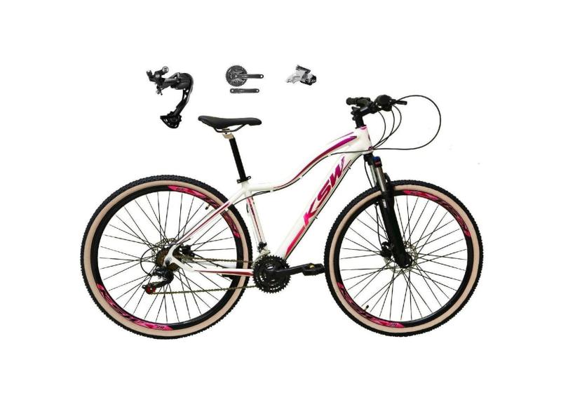 Bicicleta 29 Feminina KSW MWZA Câmbio Shimano Alívio 27v K7 Freio Hidráulico 3x9 Trava Pneus Bege-Feminino