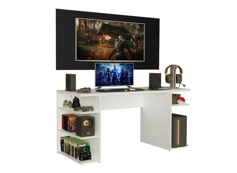 Mesa Gamer Madesa 9409 e Painel para TV até 50 Polegadas - Branco/Preto