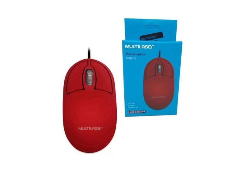 Mouse Com Fio Classic Box Óptico Full Usb - Multilaser, Vermelho