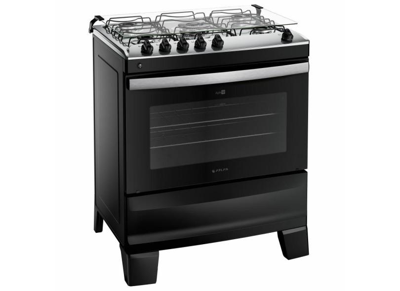 Fogão Atlas Agile up 5 bocas automático mesa de inox Preto Bivolt