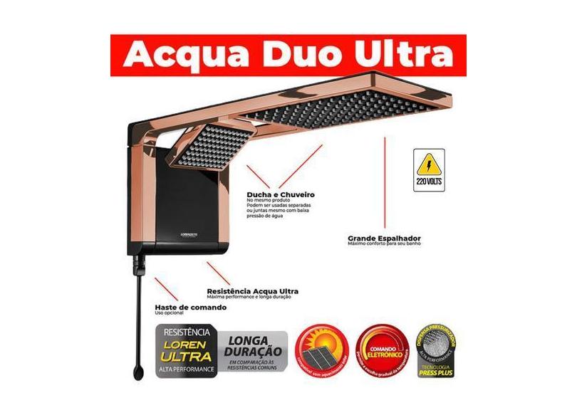 Ducha E Chuveiro A Gas Eletrico Lorenzetti Preto Rosa Acqua Duo Ultra