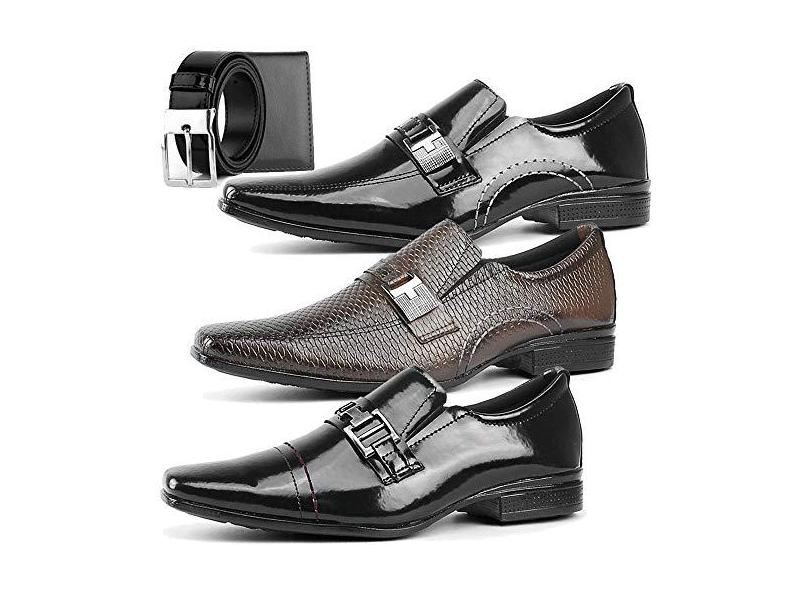 Kit 3 Pares Sapato Social Neway Masculino , Marrom e com Cinto e Carteira  com o Melhor Preço é no Zoom