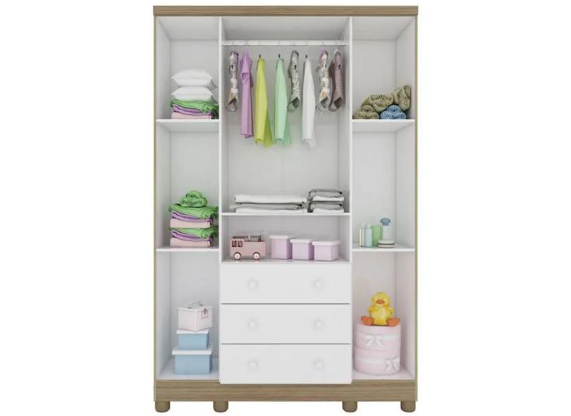 Guarda-Roupa Infantil 4 Portas 3 Gavetas Bolinha Móveis Peroba