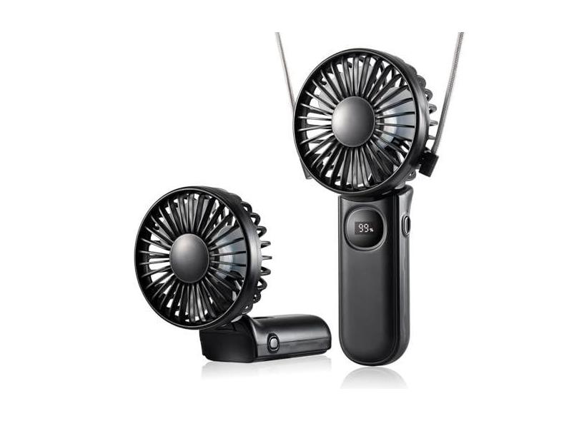 Leimaq Mini ventilador portátil, portátil, pescoço/mesa 3 em 1, pequeno ventilador portátil recarregável por USB, ventilador operado por bateria de 3000 mAh com tela de LED, ventilador dobrável de