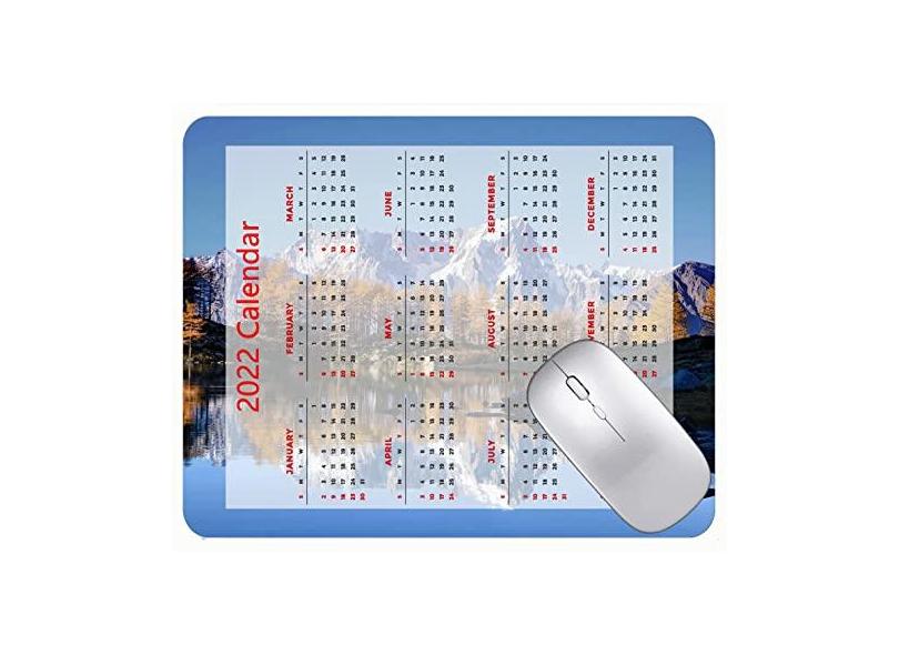 Mouse pad para jogos com calendário 2022, mouse pad Sky Stone Mountains Snow Mouse pads com bordas costuradas