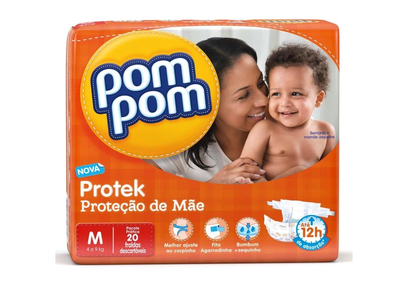 Fralda Pom Pom Proteção de Mãe M Prático 20 Und 4 - 9kg