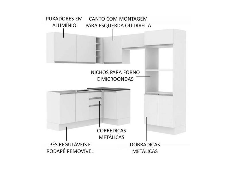 Cozinha Completa 11 Portas 2 Gavetas para Micro-ondas / Forno Acordes Glamy de Canto Madesa